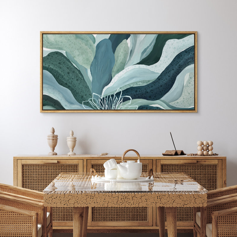Art abstrait abstrait fleur botanique bleu minimaliste moderne Boho Wall Art, H 30 po x l 60 po, Naturel