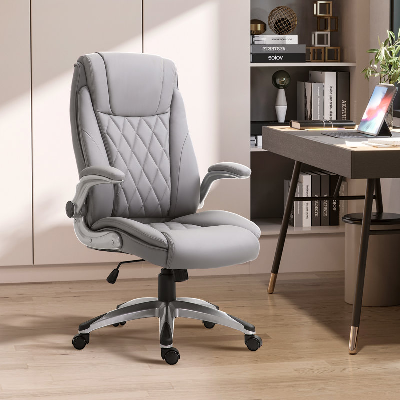 Brittani Desk Chair PU Leather Office Chair Adjustable Height, Grey