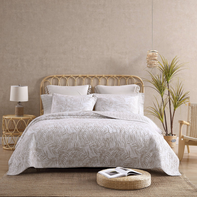 Tommy Bahama Palmday Cotton Reversible Quilt Set, Twin Quilt + 1 Standard Sham, Beige