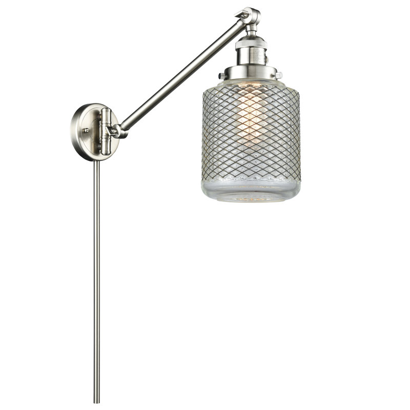 Iyana Plug-in Swing Arm Sconce, Clear Wire Mesh, Brushed Satin Nickel, Bulb Not Included