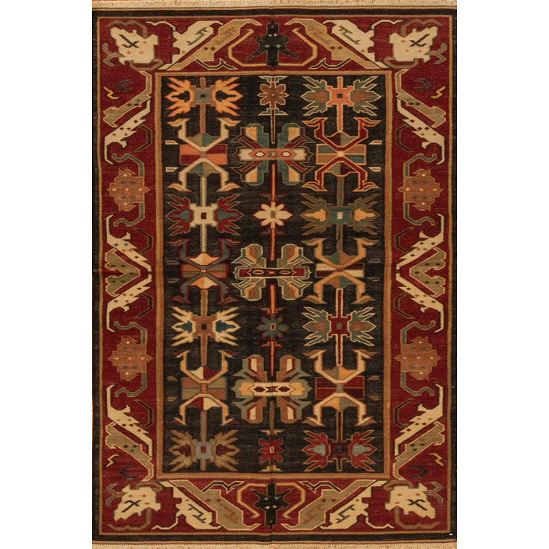 Discovery Flatweave Wool Area Rug in Black/Red/Brown