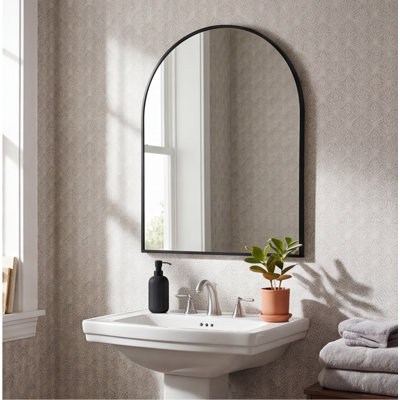 Miroir de salle de bain 30 po x 36 po avec cadre en métal noir et miroir en alliage d'aluminium avec verre HD et support incassable