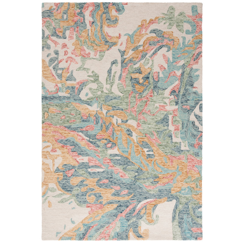 Louraine Hand Tufted Wool/Cotton Floral Rug in Ivory/Pink, Rectangle 8" x 10"
