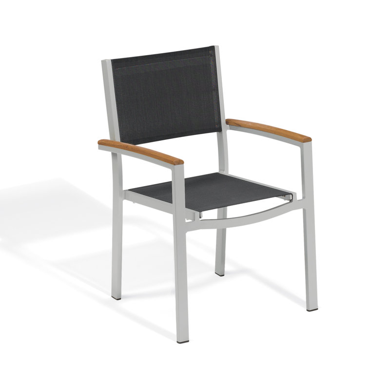 Travira Stacking Patio Dining Chair, Black, Tekwood Vintage, Flint