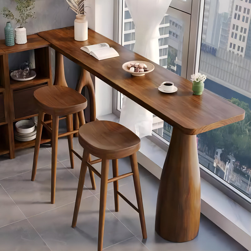 Retro Brown Rectangular Solid Wood Bar Table, 39.37"H x 70.87"L x 17.72"W