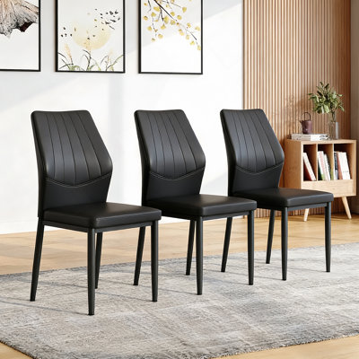 Ensemble de 3 chaises de salle à manger noires de 37 pouces de hauteur: dossier ergonomique en polyuréthane, combinant confort et style. Mélange parfaitement confort et élégance, ajoutant plus de confort et de style à l'heure du repas.