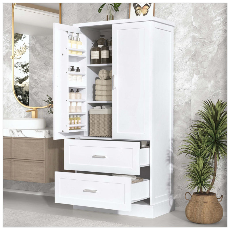 Tablette réglable pour armoire de salle de bain haute à deux portes, Blanc