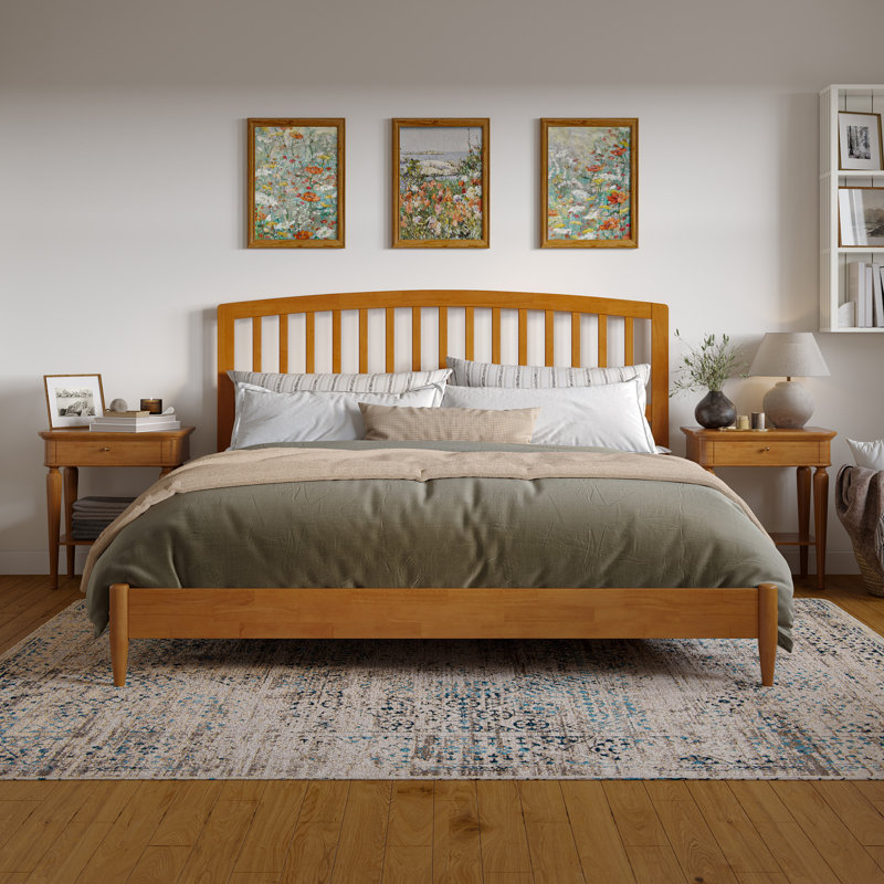 Audriel Solid Wood Low Profile Platform Bed, Light Toffee, King