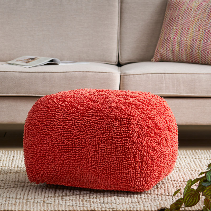 Upholstered Pouf, Coral