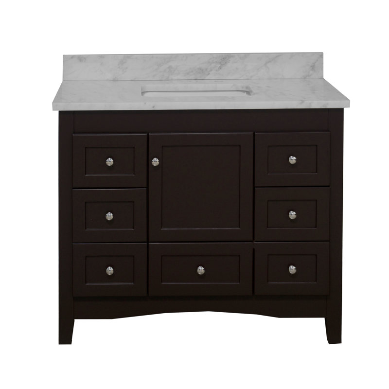 Ensemble de meuble-lavabo simple 42 po Edber, Chocolat, Marbre de Carrare