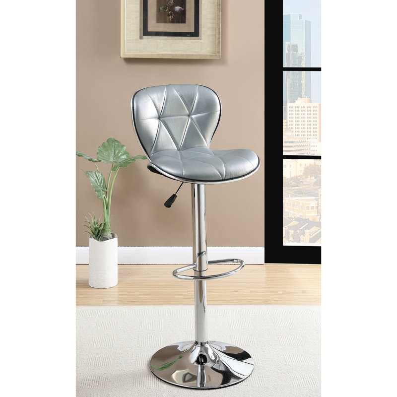 2 tabourets argentés - hauteur réglable avec similicuir et base en métal gris 2 pièces