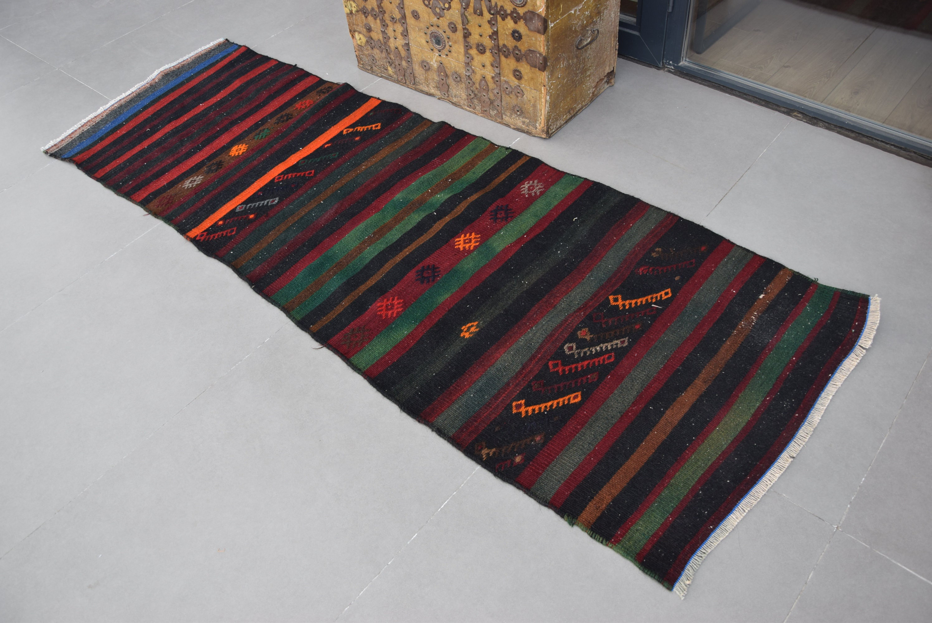Foundry Select Handwoven Multicoloured Striped Kilim Rug with Geometric ...