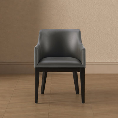 Gansevoort Modern Vegan Leather Upholstered Beech Wood Dining Arm Chair in Graphite