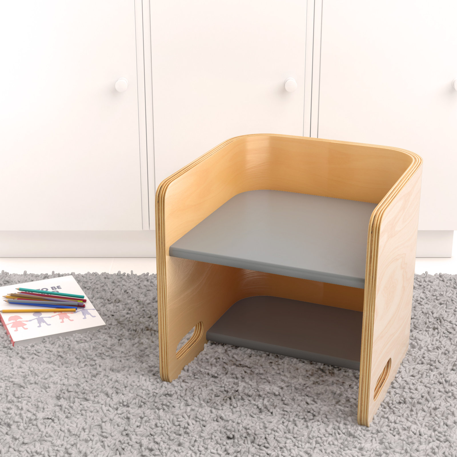 ECR4Kids Bentwood Multipurpose Cube Chair, Kids Furniture, Gray