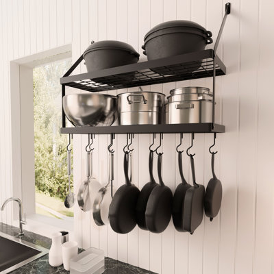Wall Mounted Pot Rack 2 Tier 30-Inch Pots and Pans Hanging Rack Matte Black