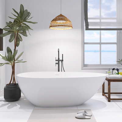 Baignoire de trempage autoportante 59 "avec trop-plein et bonde escamotable 59"