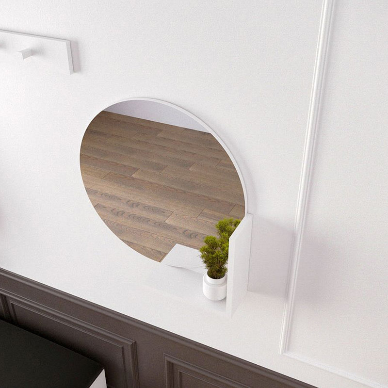 Round Framed Wall Mounted Accent Mirror, White