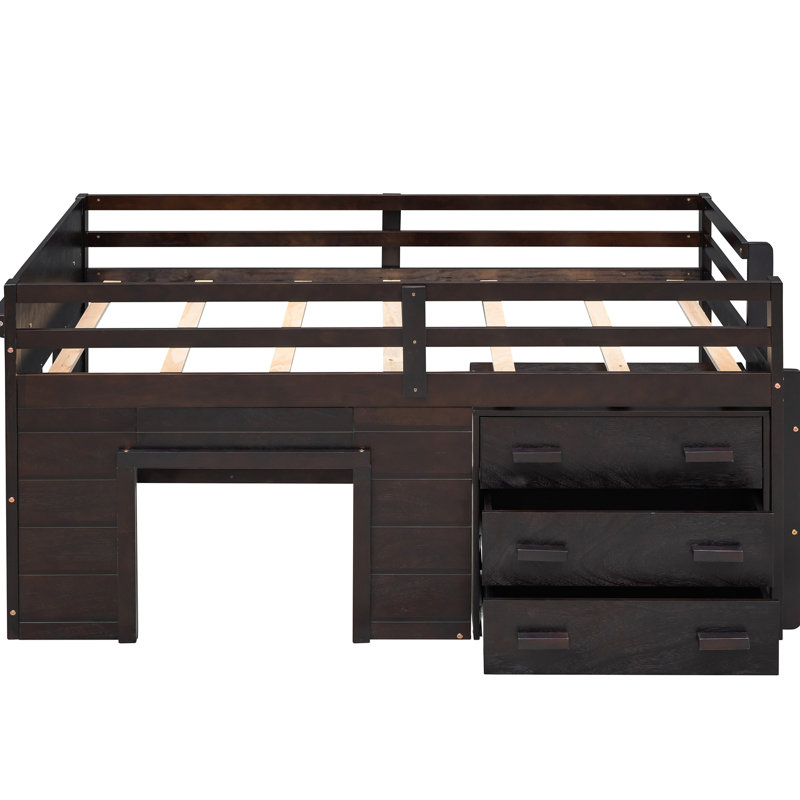 Lit mezzanine simple avec tablette fonctionnelle et armoire - Taille solide et pratique pour durer, Espresso