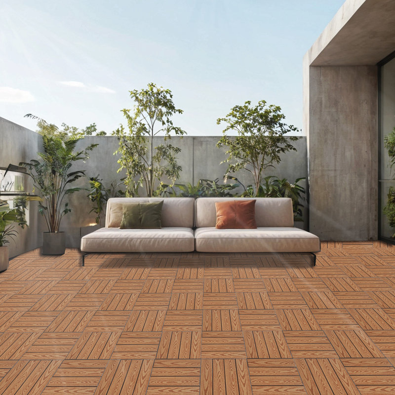 Ensemble de tuiles de terrasse en bois et en plastique composite de 20 pièces, Bois naturel