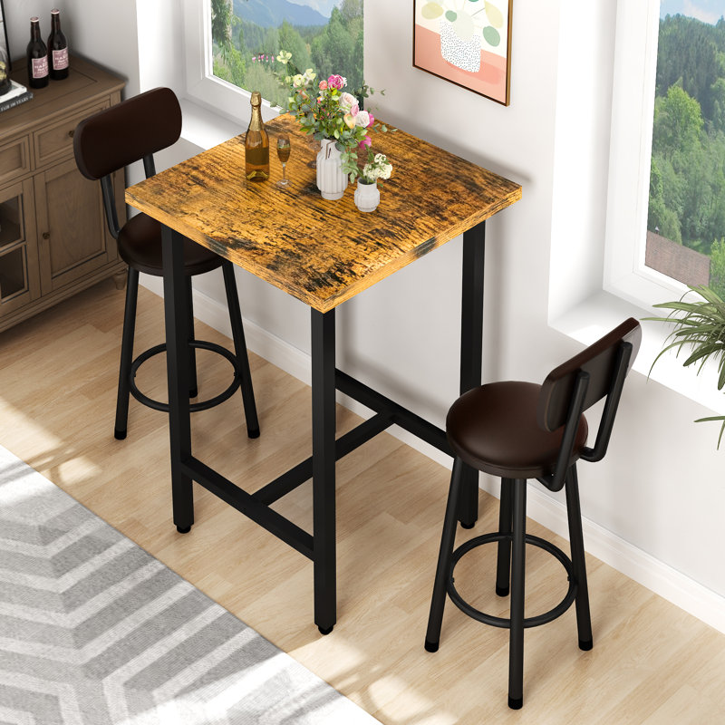 Ensemble de salle à manger à hauteur de comptoir pour 2 personnes Bellefont, Brun rustique, Noir, Brun foncé