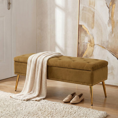 Banc de rangement rembourré en velours Kajana
