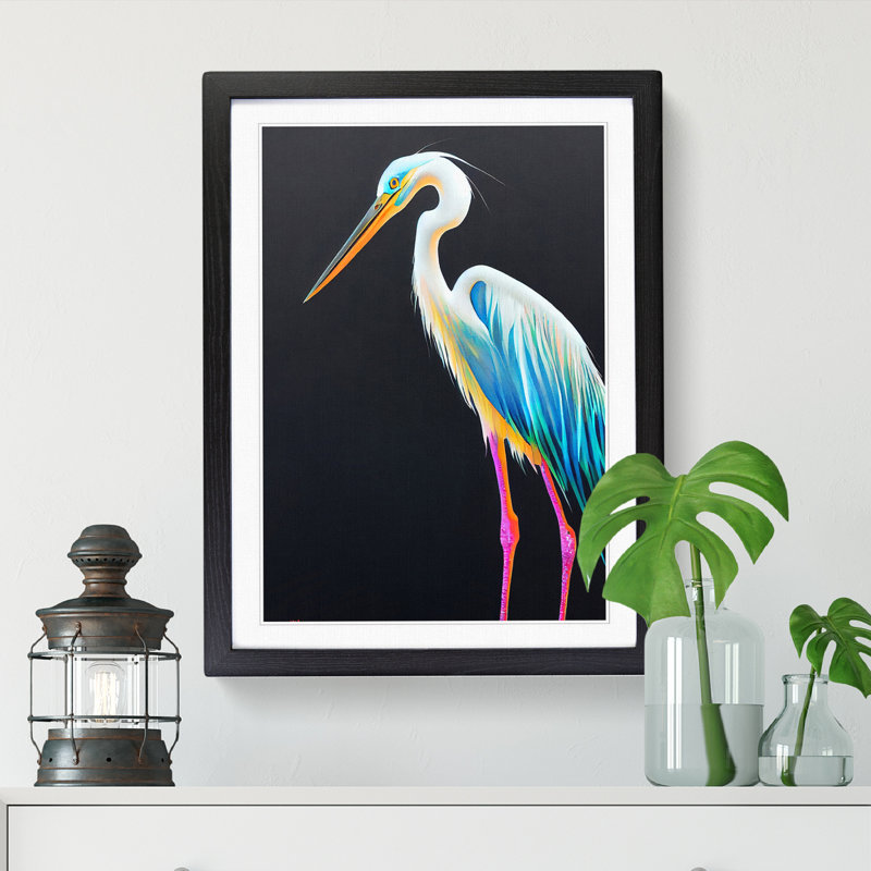 Balictar Heron Bird - Picture Frame Print, 46cm H x 34cm W x 2cm D, Walnut