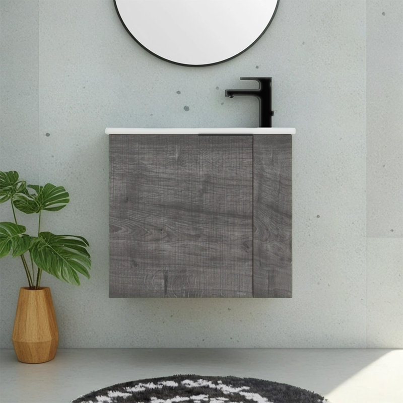 Meuble-lavabo simple 22,05 po avec comptoir en céramique Mossey, Gris