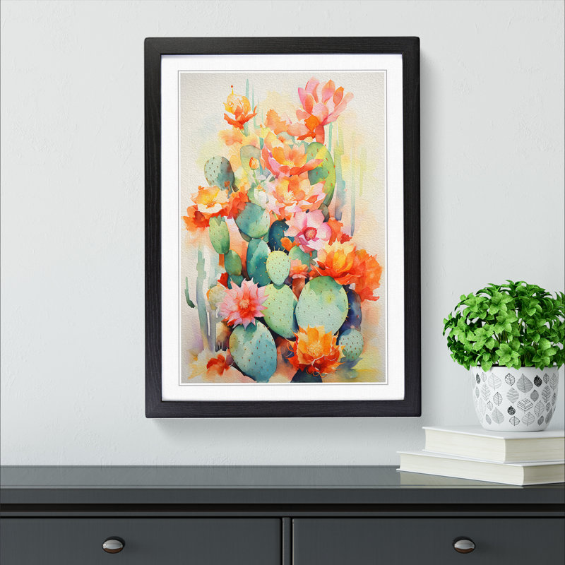 Cactus Abstract Art - Framed Print, 34cm H x 25cm W x 2cm D, Black