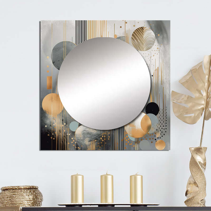 Ghiocel - Art abstrait miroir mural carré en marbre, 36 po x 36 po