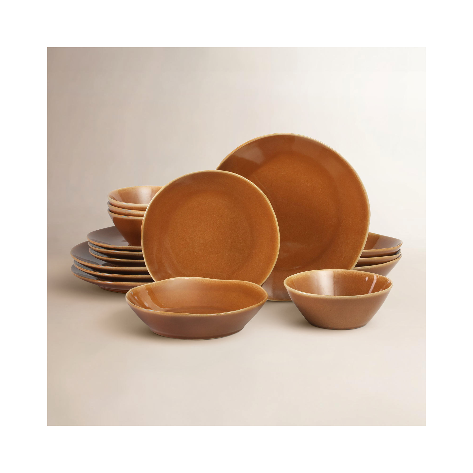 Bloomhouse Montecito Breeze 16 Piece (Service for 4) Double Plates and Bowls Stoneware Reactive Glaze Dinnerware Set - Laguna Dawn