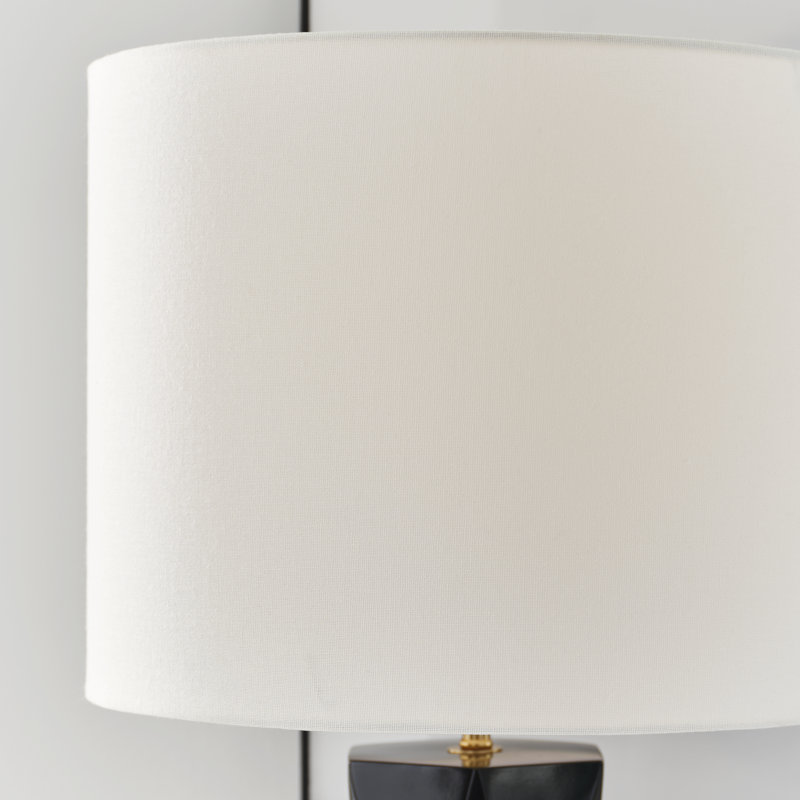 Gloss Black Resin Table Lamp with White Linen Shade