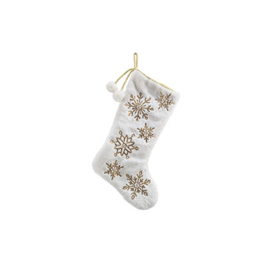 Snowflake Sequin Soft Plush Furry Christmas Stocking