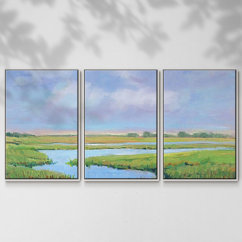 «Summer Marsh II», reproduction sur toile flottante 3 pièces, H 24 po x l 48 po x P 2 po, Blanc
