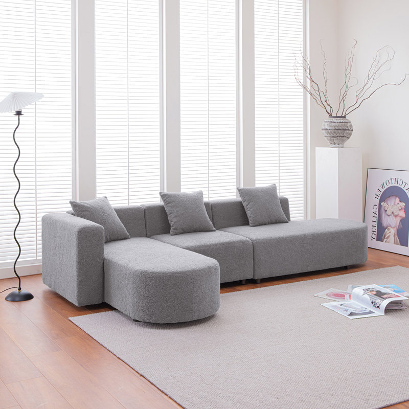 Canapé modulaire en forme de L 59,8 po Kouichi, canapé avec siège incurvé, Grey Microfiber/Microsuede
