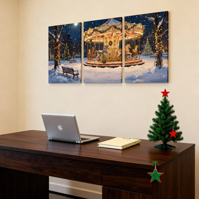 Ensemble de 3 toiles murales « Carrousel de Noël sous la neige ».