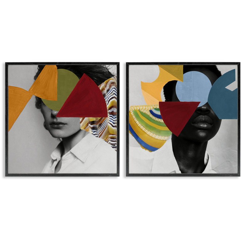 Obscura Pop Portraits, ensemble de 2 giclées par Victoria Barnes, H 12 po x l 12 po, Giclée encadrée noir minuit