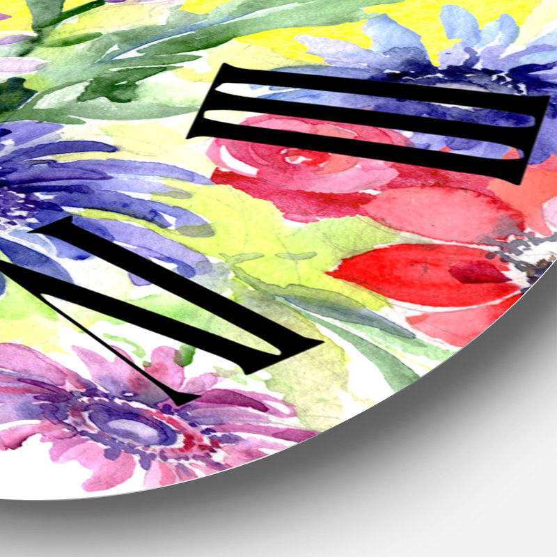 Vibrant Wild Spring Leaves and Wildflowers V - Horloge murale moderne, Grand