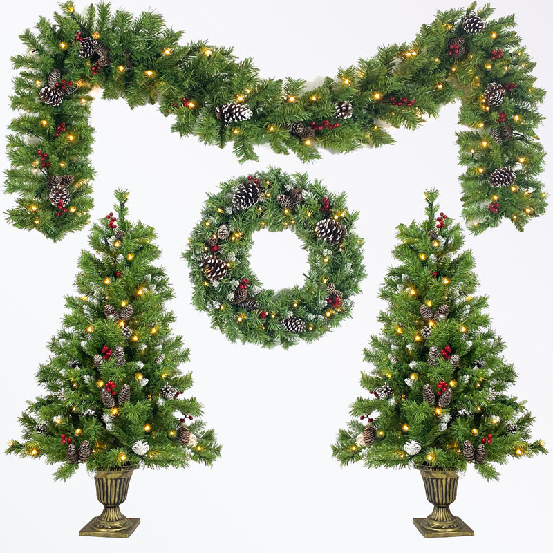 4-Piece Christmas Tree Set with LED Lights