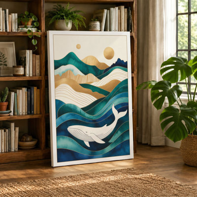 Whale Through the Waves Modern - Wrapped Canvas