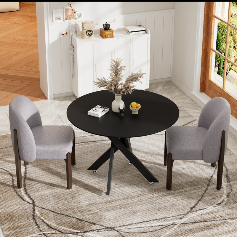 Ensemble de salle à manger rond 35,4 po, table à pieds croisés modernes et 2 chaises rembourrées en tissu pour les petits espaces, cuisine