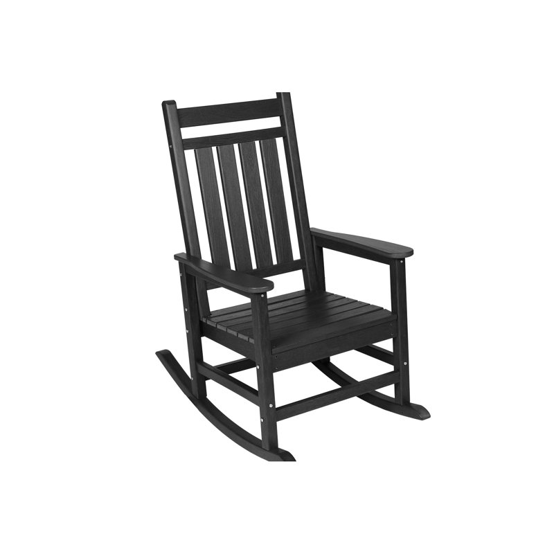 All Weather Porch Rocking Chair - Grey. Ergonomic Back Support. Expanded And Contoured Seat. 32.5"D X 25.9"W 41.7"H. Supports 380 Pounds. 30 Mins Installation. Build Rocker For Comfort. Widened Holds