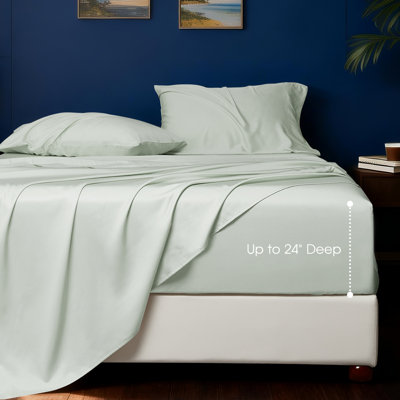 400 Thread Count Cooling Rayon from Bamboo Sateen Sheet Set with Extra Deep Pocket