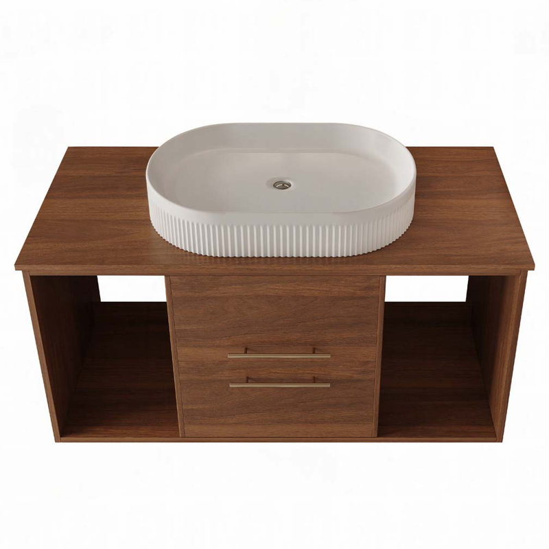 Meuble-lavabo mural 39,4 po avec céramique ovale, Bois / blanc, 39"