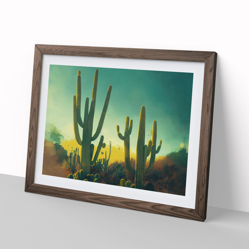 Cactus Desert View Vol.2 - Single Picture Frame Print, Walnut, 25cm H x 34cm W x 2cm D