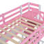 Lit superposé simple rose, 2 tiroirs, 3 tablettes et glissade, lit de chambre unique au style naturel-129943897-129943900