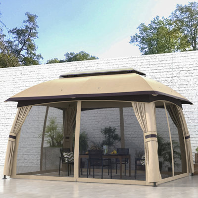 Pavillon de jardin 10 pi x 13 pi avec filet, beige Grande et spacieuse pour 8 personnes. Toit ventilé, jardin à cadre en acier, pelouse, terrasse dans la cour. Assemblage du pavillon de jardin, filet beige. Nécessaire