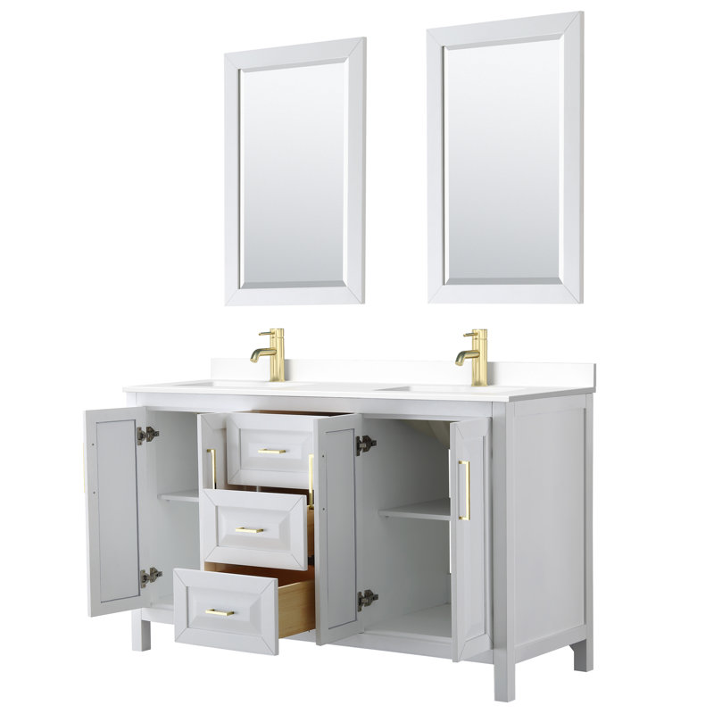 Daria 60'' W Double Vanity, White, White Cultured Marble, Polished Chrome