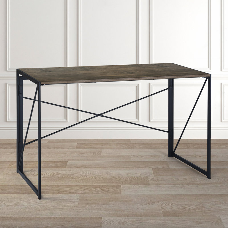 Bureau d'ordinateur pliable en bois avec cadre en métal H 28,3 po x l 47,2 po, H 28,34 po x l 47,24 po x P 19,7 po, Gris