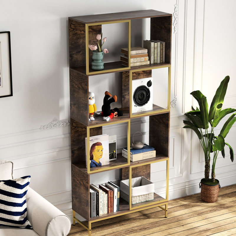 Bibliothèque industrielle avec touche rustique, pour des environnements polyvalents, bibliothèque en bois, petites pièces asymétriques