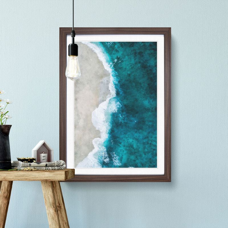 Ocean Kissing The Beach - Single Picture Frame Print on MDF, Walnut Framed, 45cm H x 33cm W x 2cm D